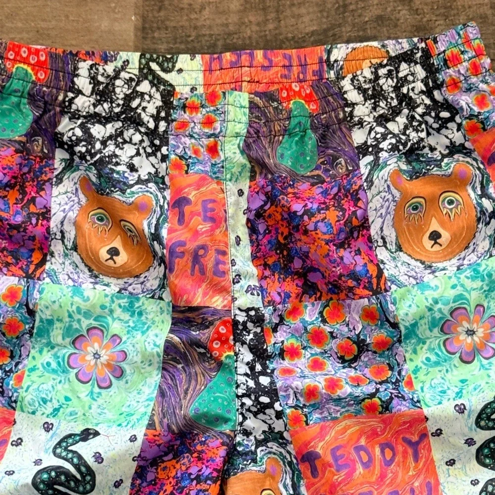 Teddy Fresh x MYFAWNWY Marbled Art Patchwork Elastic Waist Shorts, Multicolor,M - Picture 3 of 10